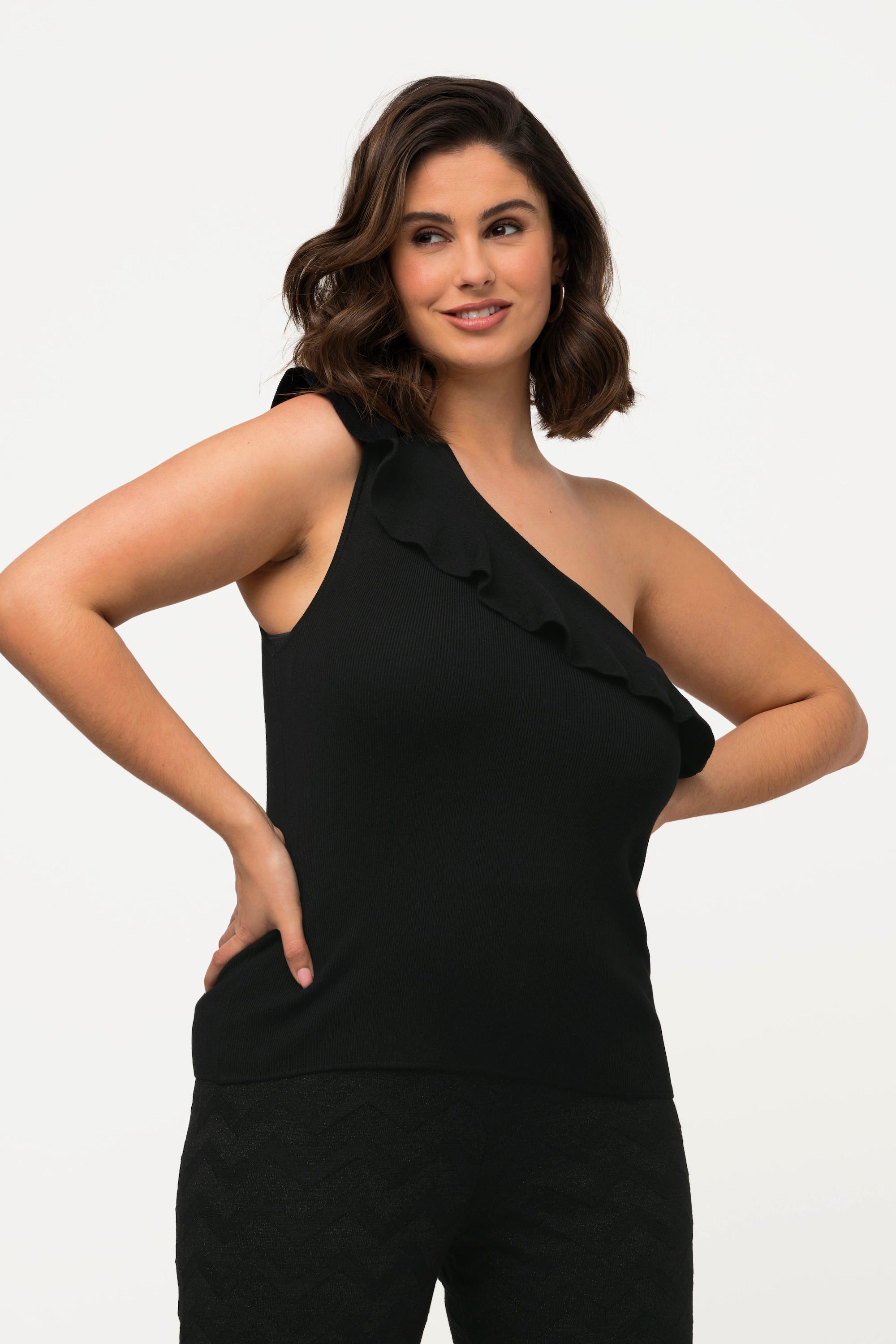 Ulla Popken Top asimmetrico in maglia con volant  