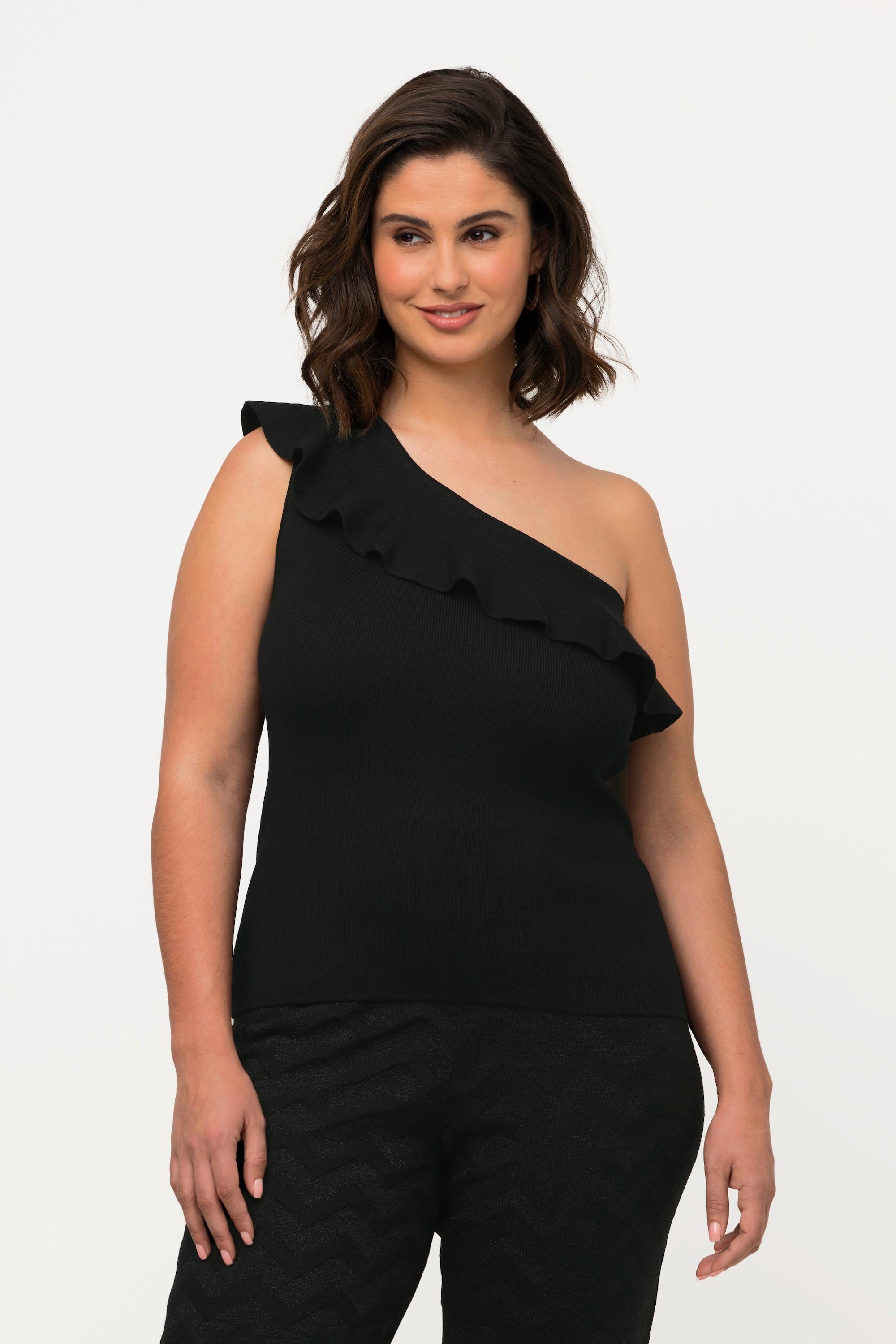 Ulla Popken Top asimmetrico in maglia con volant  