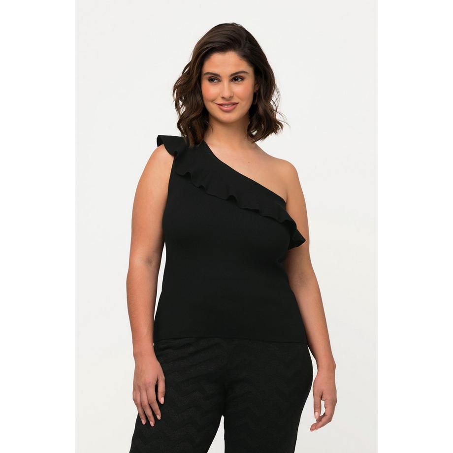 Ulla Popken Top asimmetrico in maglia con volant  