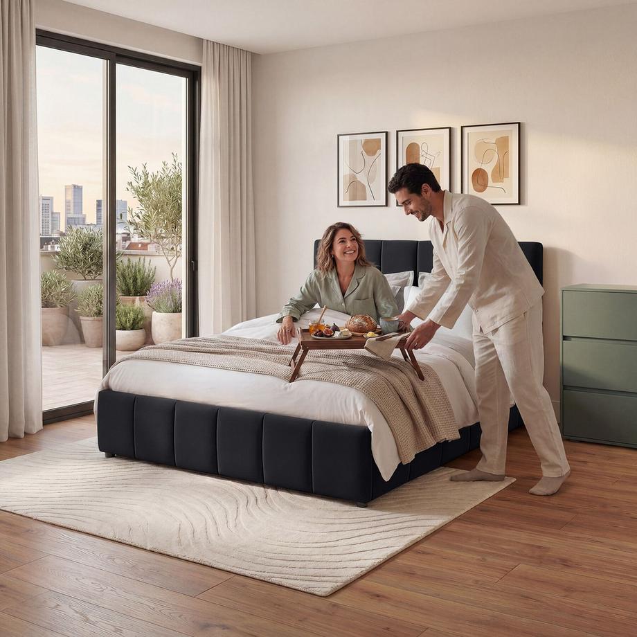 Tectake Parure de lit  Lit rembourré avec revêtement en velours et motif matelassé  