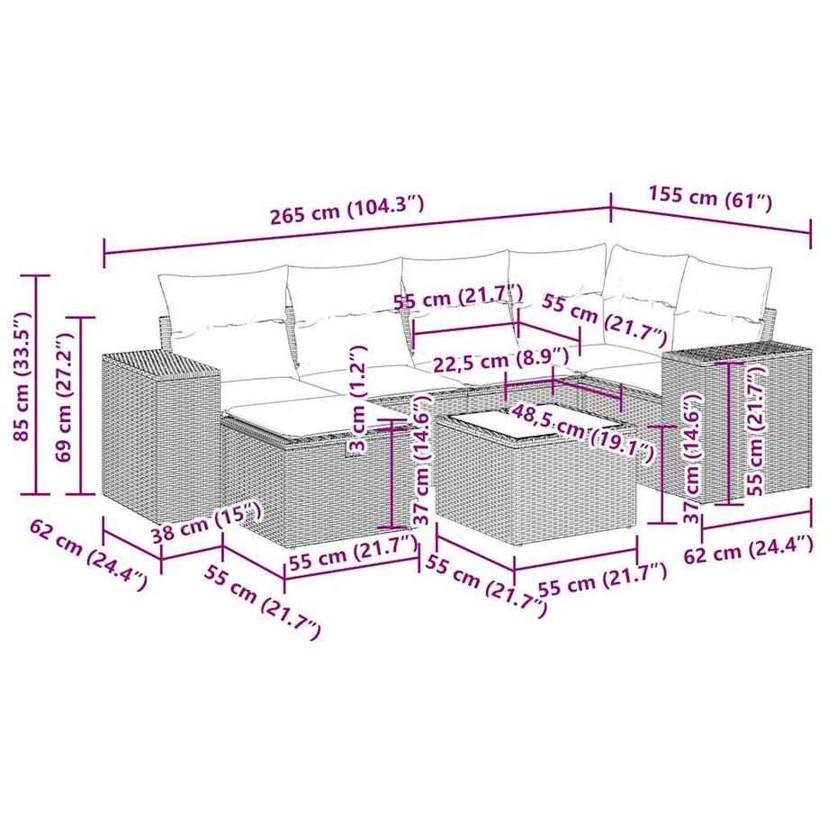VidaXL Ensemble de canapés de jardin rotin synthétique  