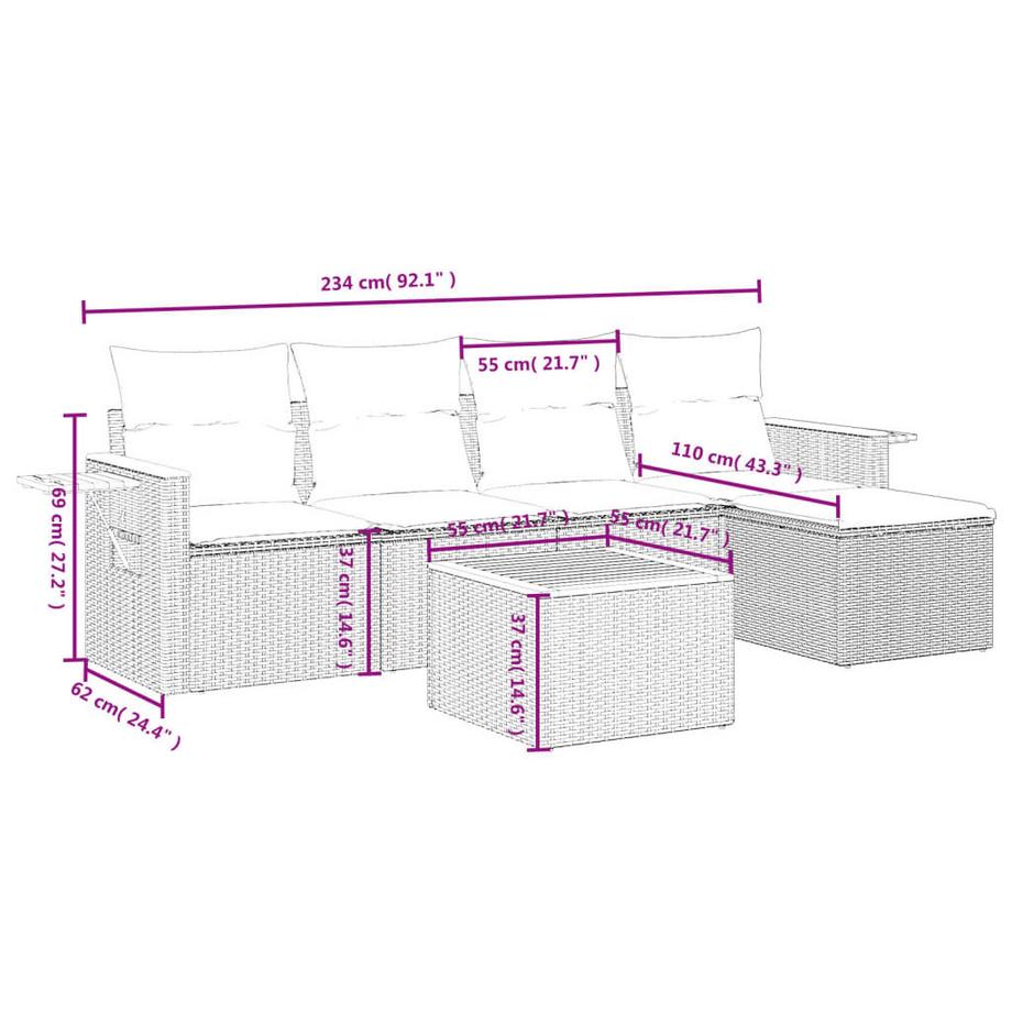 VidaXL set divano da giardino Polirattan  