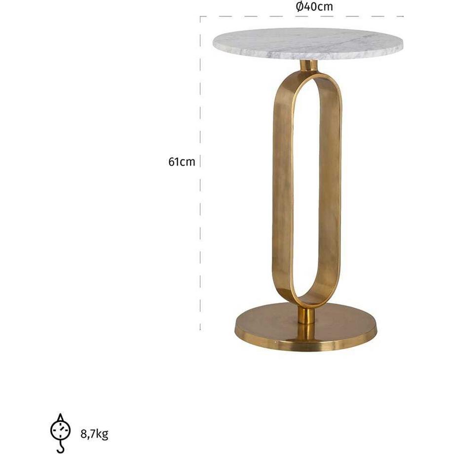 mutoni Table d'appoint Céline marbre or blanc 40  