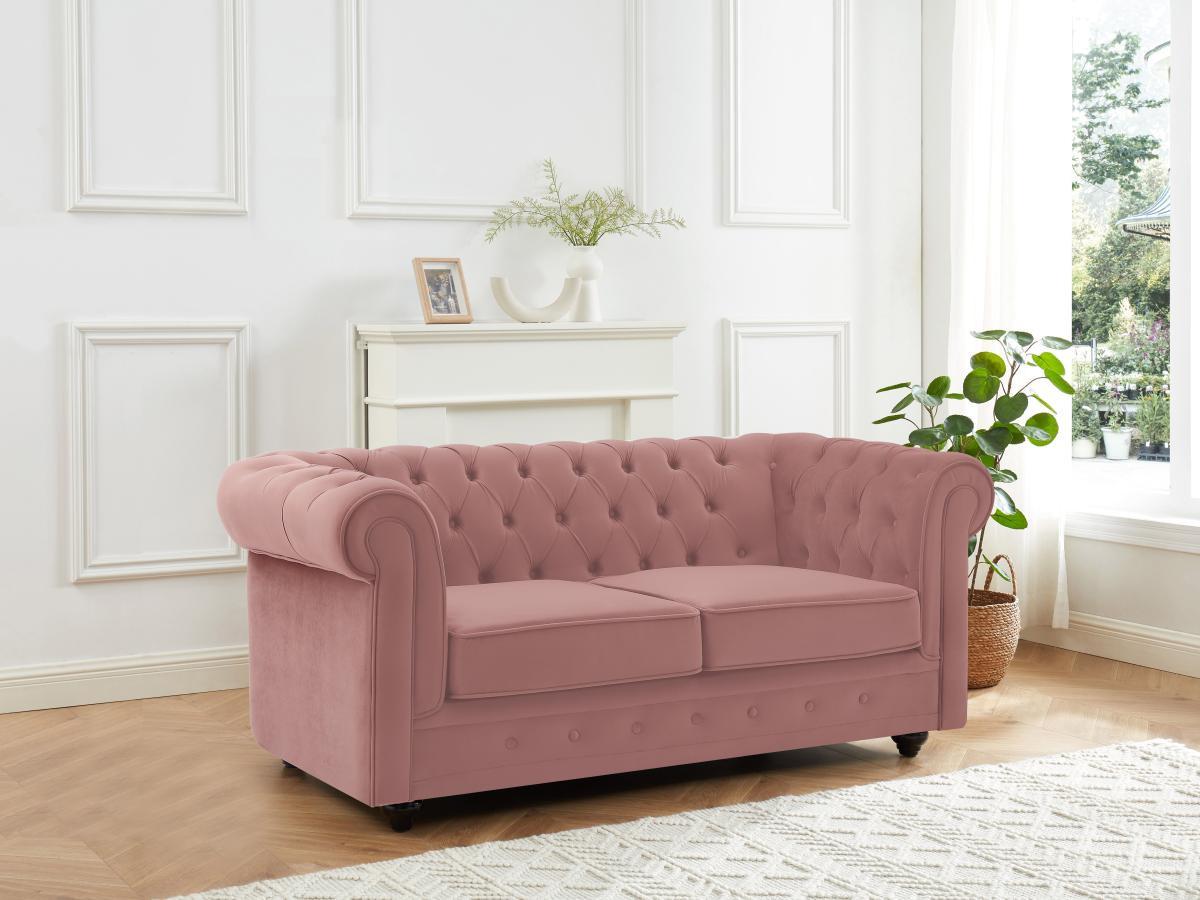 Vente-unique Canapé 2 places en velours rose pastel CHESTERFIELD  