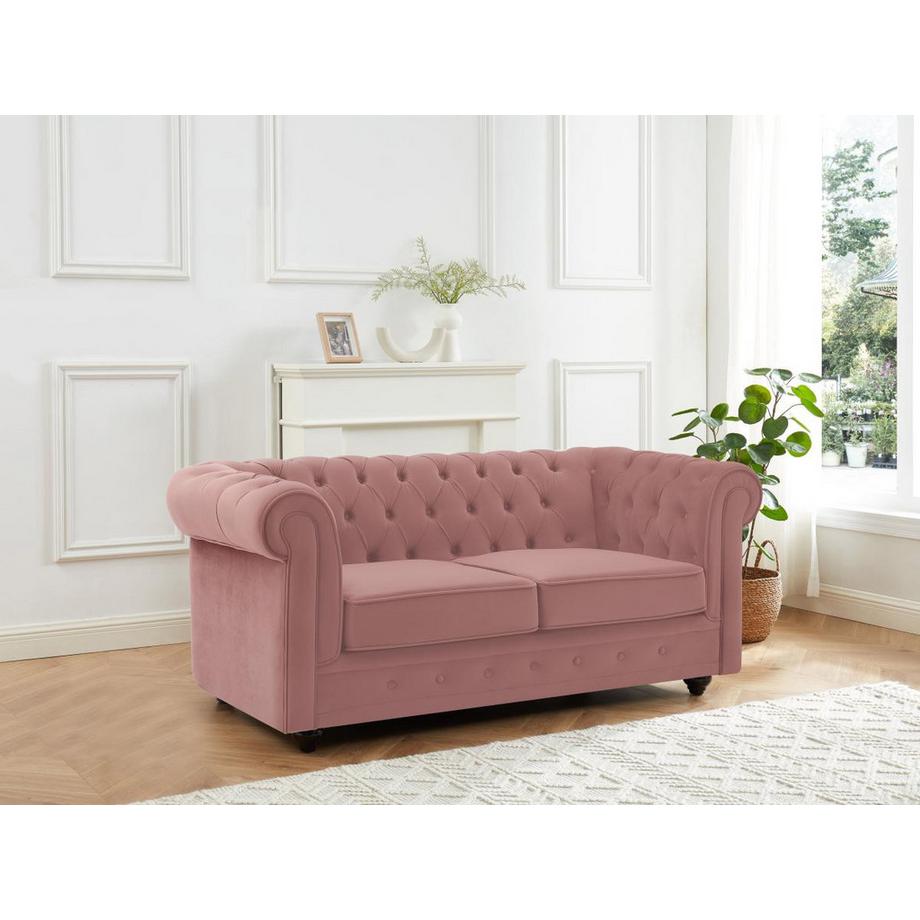 Vente-unique Divano 2 posti in Velluto Rosa pastello - CHESTERFIELD  