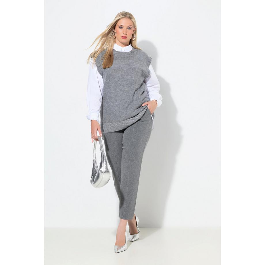 Ulla Popken Pantalon Punto di Roma Jambe Fuselée Passepoil Taille Élastique  