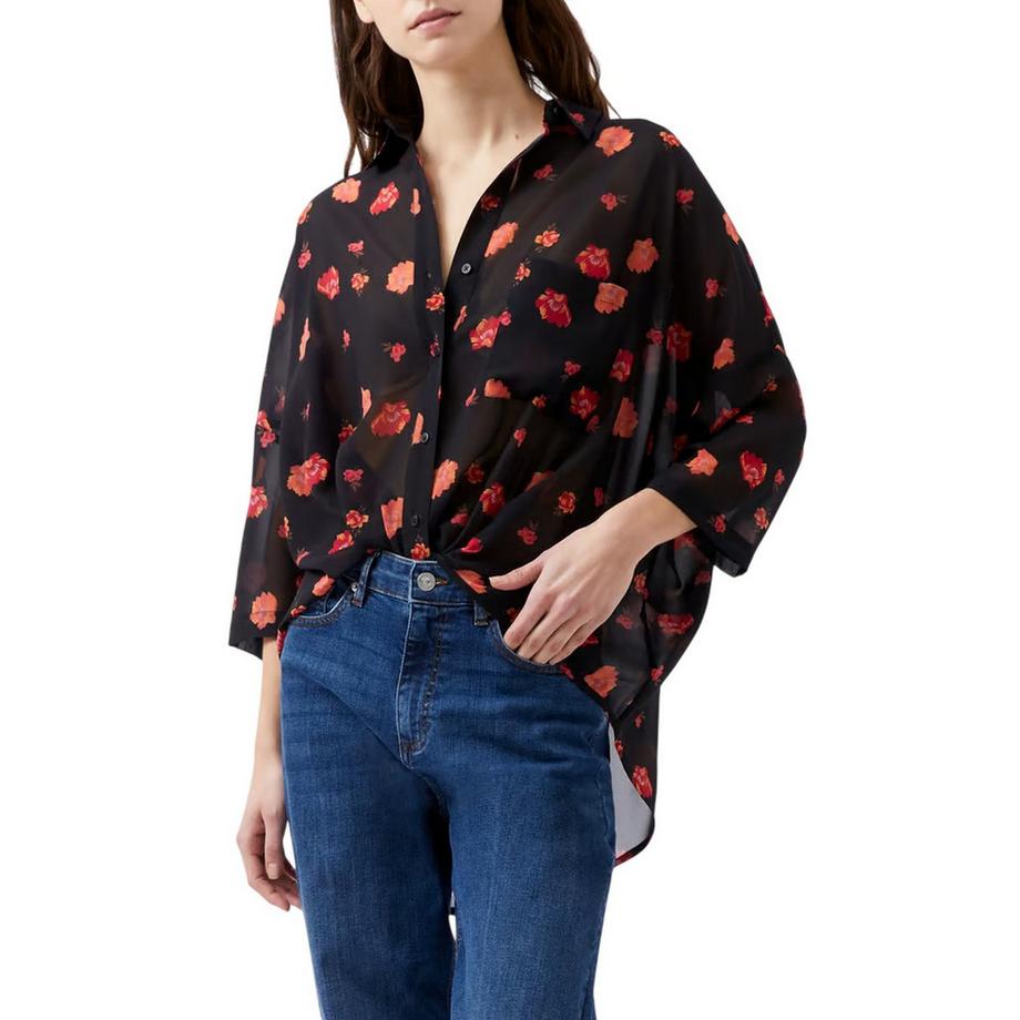 FRENCH CONNECTION Camicia floreale con spalle cadenti e tessuto velato  