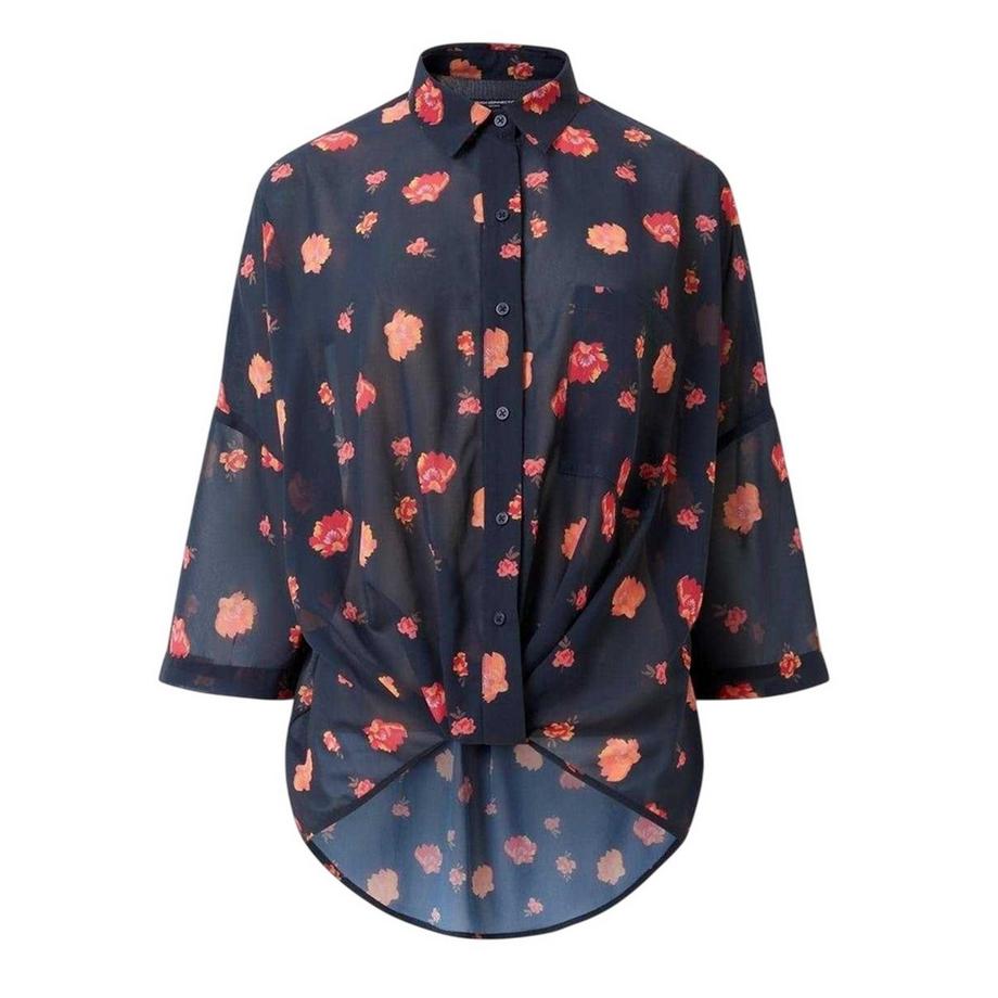 Camicia Floreale Tessuto Velato Spalla Cadente
