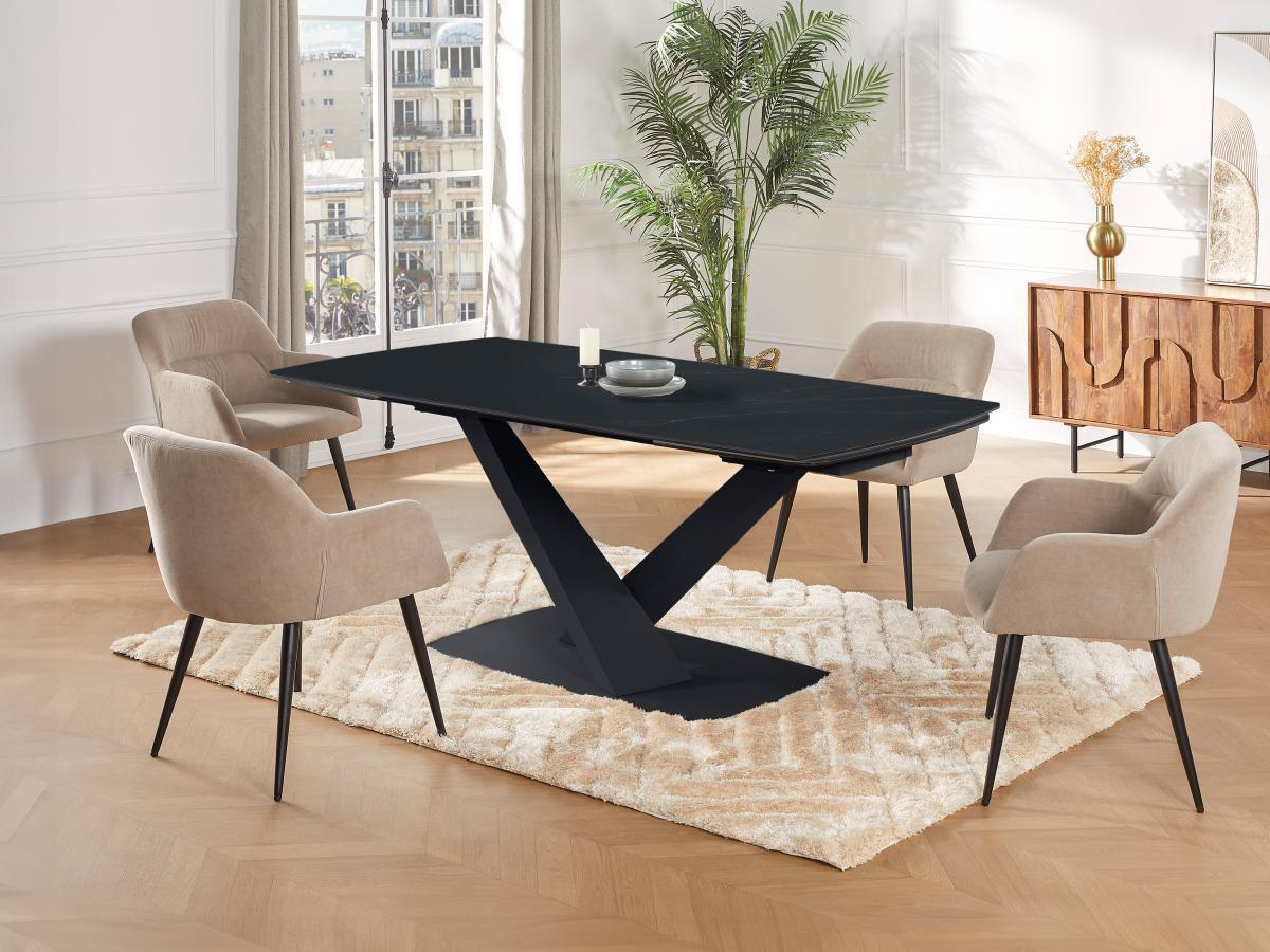 Maison Céphy Table à manger extensible 6 à 10 personnes en verre trempé, céramique et métal - Effet marbre noir - MALATA de Maison Céphy  