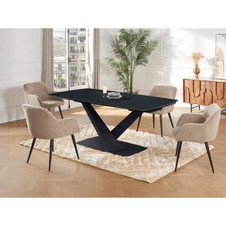 Maison Céphy Table à manger extensible 6 à 10 personnes en verre trempé, céramique et métal - Effet marbre noir - MALATA de Maison Céphy  