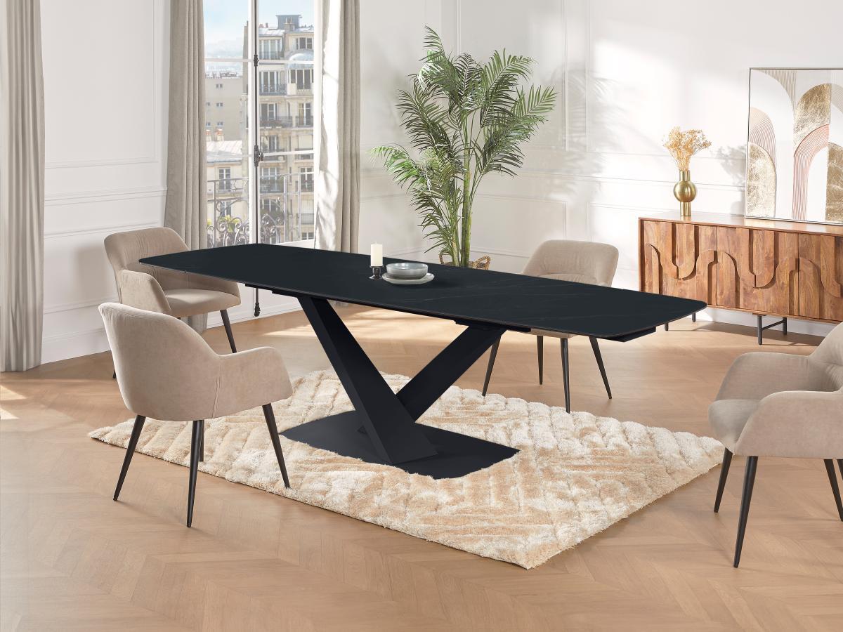 Maison Céphy Table à manger extensible 6 à 10 personnes en verre trempé, céramique et métal - Effet marbre noir - MALATA de Maison Céphy  