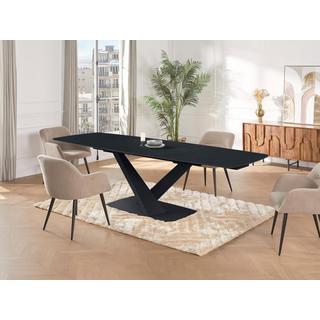 Maison Céphy Table à manger extensible 6 à 10 personnes en verre trempé, céramique et métal - Effet marbre noir - MALATA de Maison Céphy  