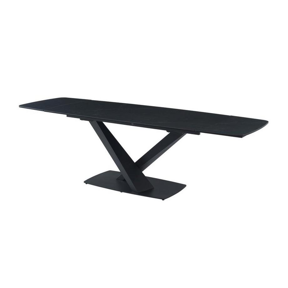 Tavolo pranzo allungabile 6-10 pax Vetro temp., Ceramica e Metallo Eff. marmo Nero - MALENA di Pascal MORABITO