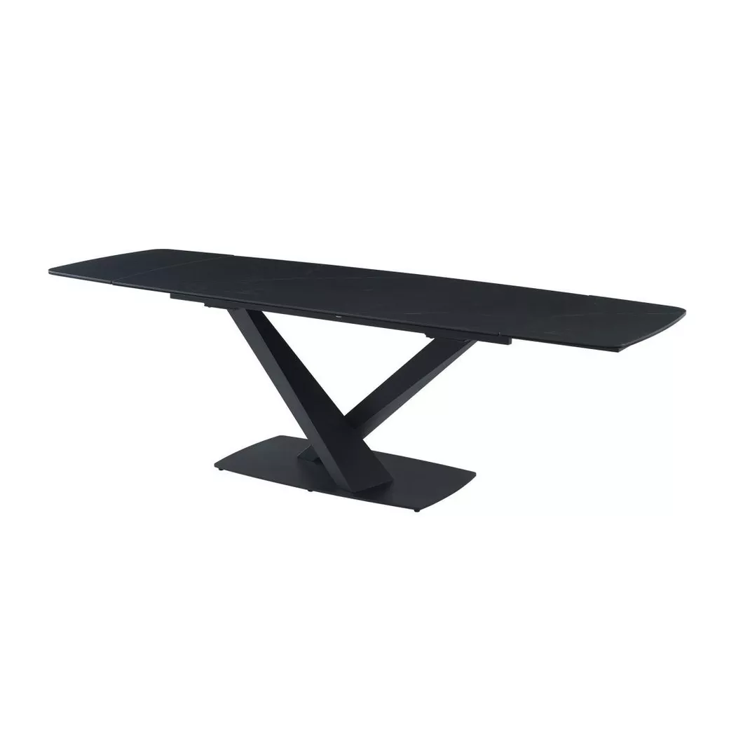 Table à manger extensible 6 à 10 personnes en verre trempé, céramique et métal - Effet marbre noir - MALATA de Maison Céphy