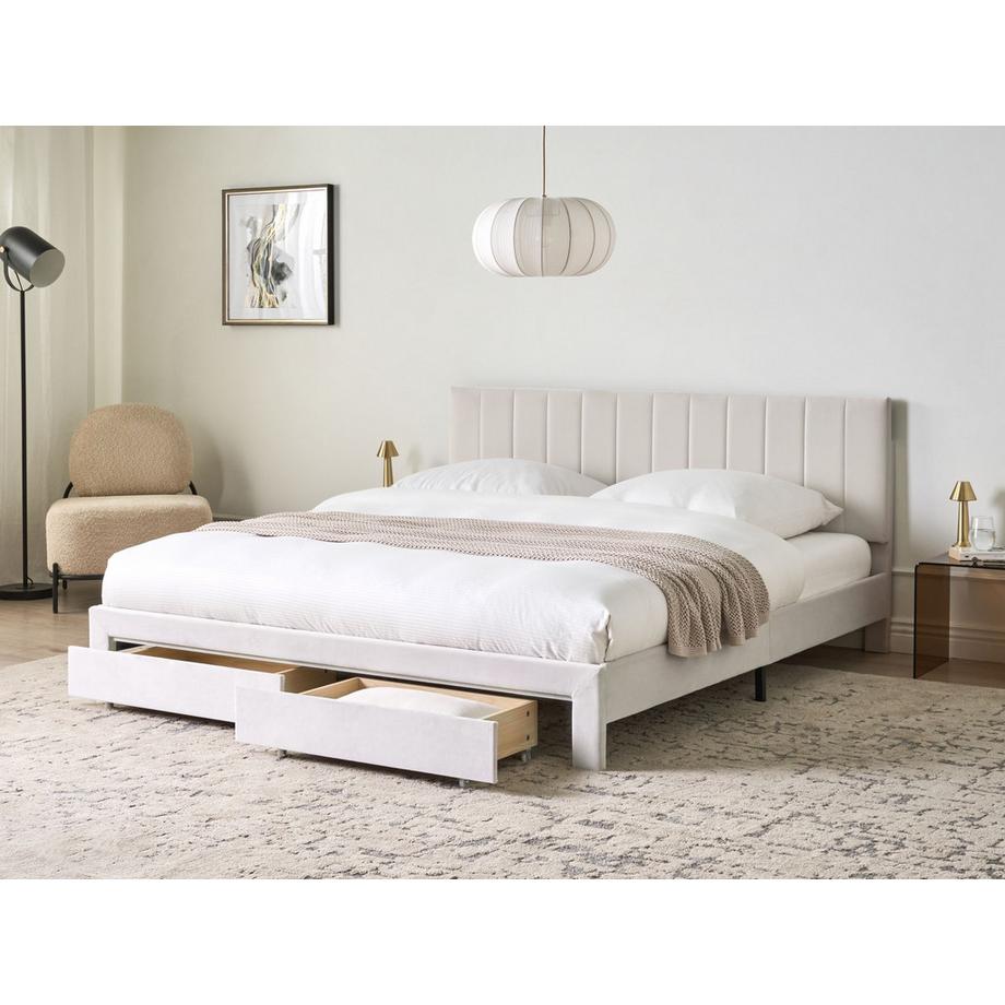 Beliani Letto con cassetti contenitori en Velluto Moderno LONZAC  