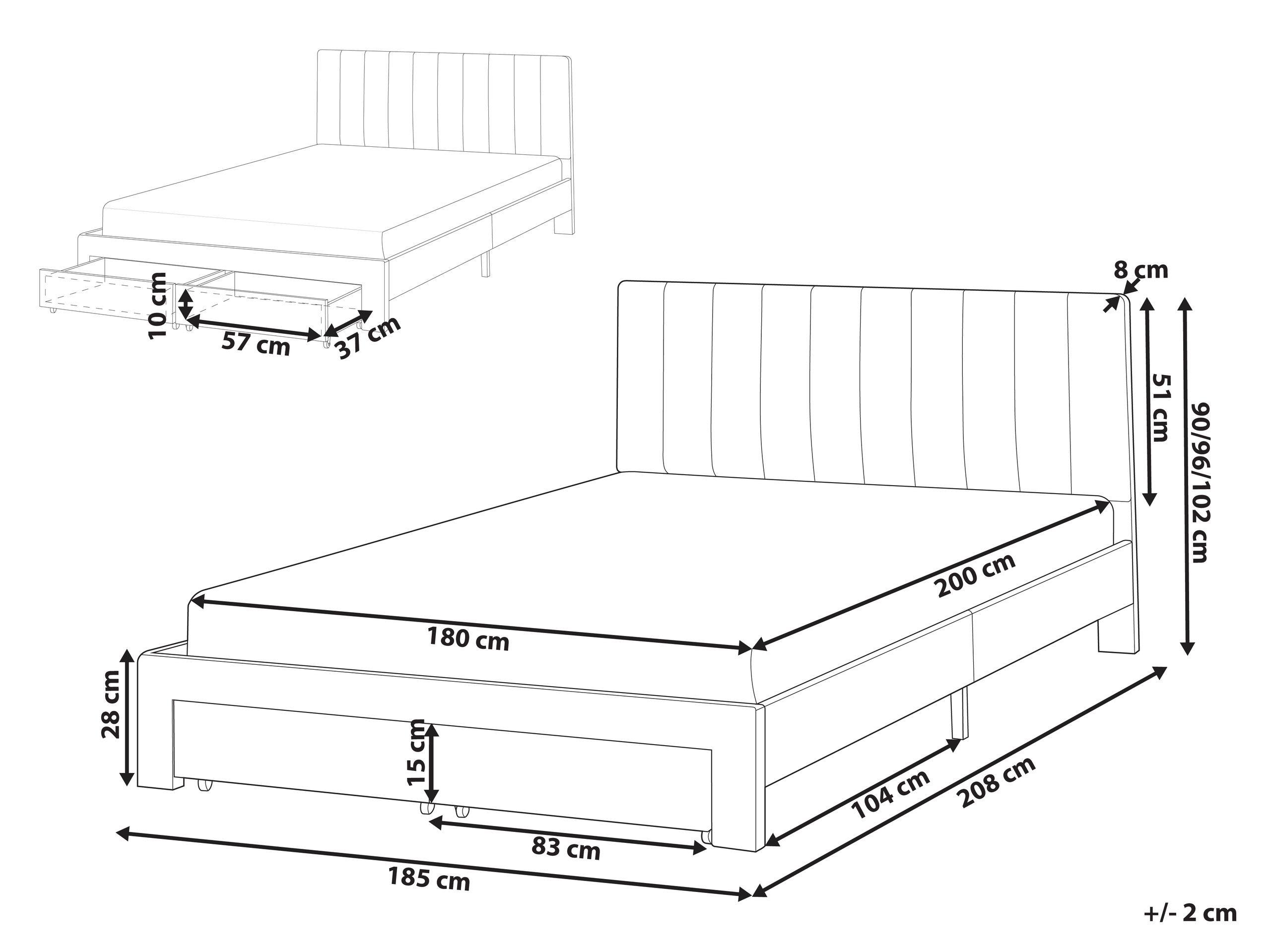 Beliani Lit avec tiroirs de rangement en Velours Moderne LONZAC  
