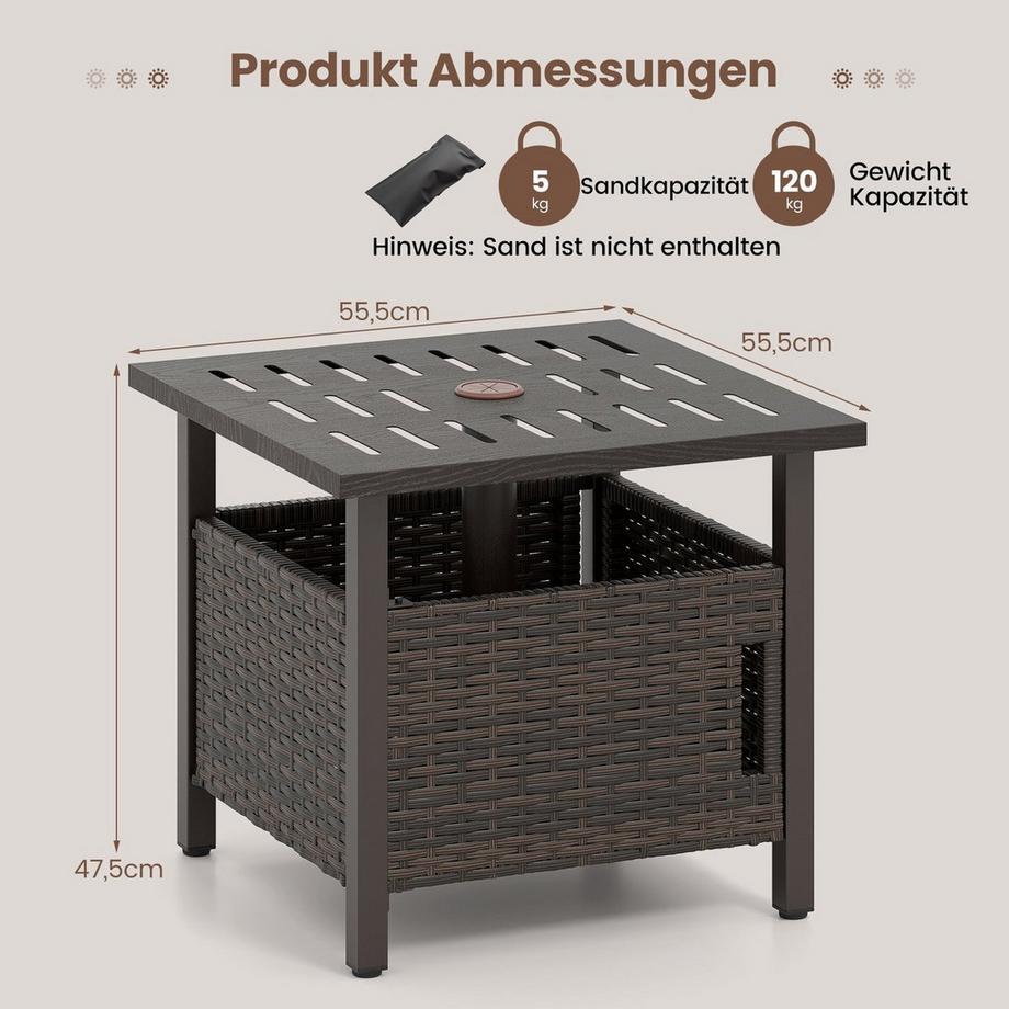 Rattantisch für den Außenbereich, Loch für Schirm