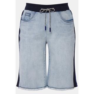 Ulla Popken  Bermuda di jeans in stile boyfriend con cintura a costine, cordino e orli sfrangiati 