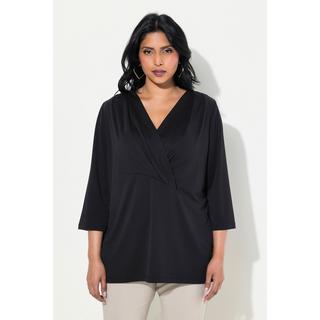 Ulla Popken  T-shirt esprit cache-cœur, modal mélangé, décolleté en V et manches 3/4 