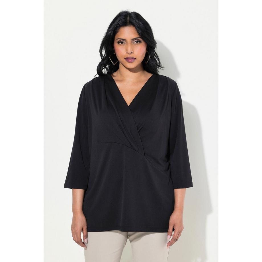 Ulla Popken Wickeloptik V-Ausschnitt 3/4 Arm Shirt  