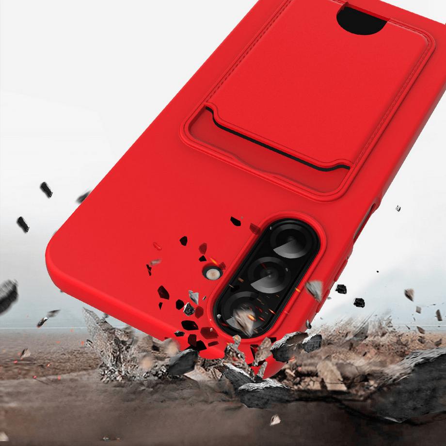Cover-Discount Galaxy A57 Coque en silicone liquide avec porte-carte et bandoulière  