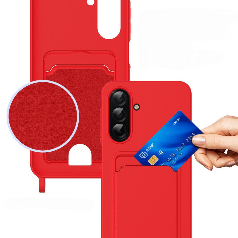 Cover-Discount Galaxy A57 Coque en silicone liquide avec porte-carte et bandoulière  