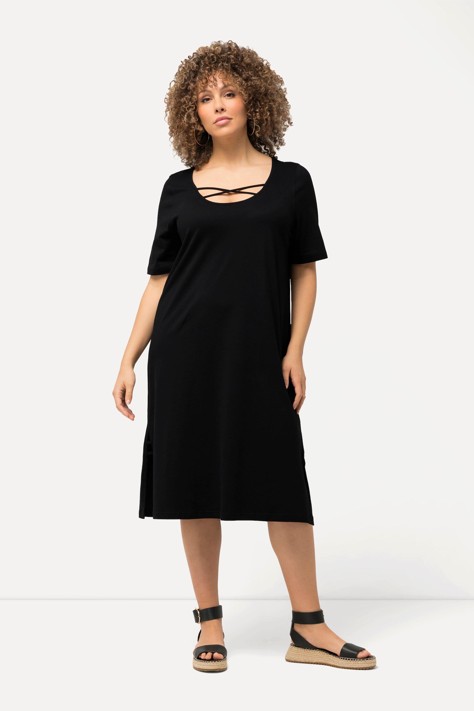 Ulla Popken  Jerseykleid, Zierbänder, A-Linie, Rundhals, Halbarm 