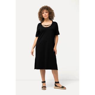 Ulla Popken  Jerseykleid, Zierbänder, A-Linie, Rundhals, Halbarm 