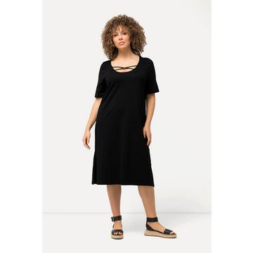 Jerseykleid, Zierbänder, A-Linie, Rundhals, Halbarm