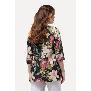 Ulla Popken  Blusa dal taglio svasato con fiori, scollo a tunica e maniche a 3/4 