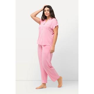 Ulla Popken  Pyjama oversize à manches courtes, col chemise avec encolure en V 