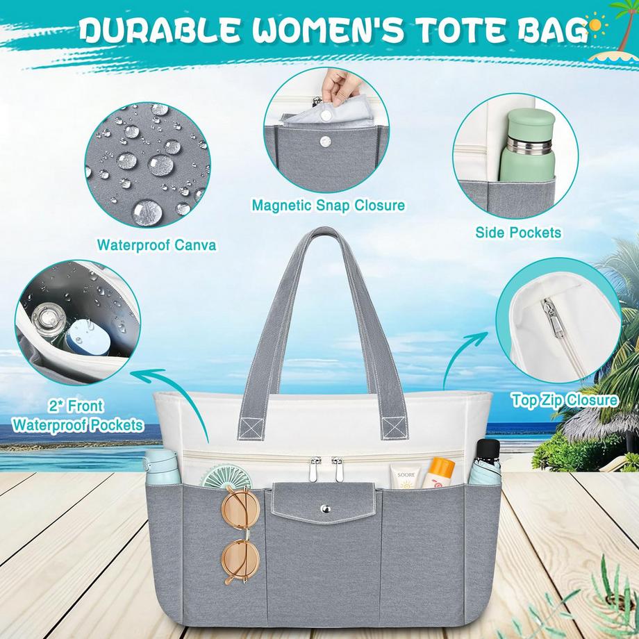 Only-bags.store Große Einkaufstasche XXL mit Reißverschluss - Handtasche & Strandtasche, wasserdichte Innentasche  