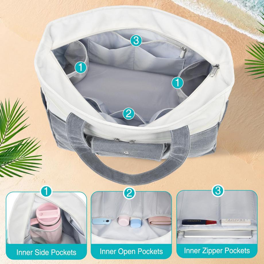 Only-bags.store Große Einkaufstasche XXL mit Reißverschluss - Handtasche & Strandtasche, wasserdichte Innentasche  
