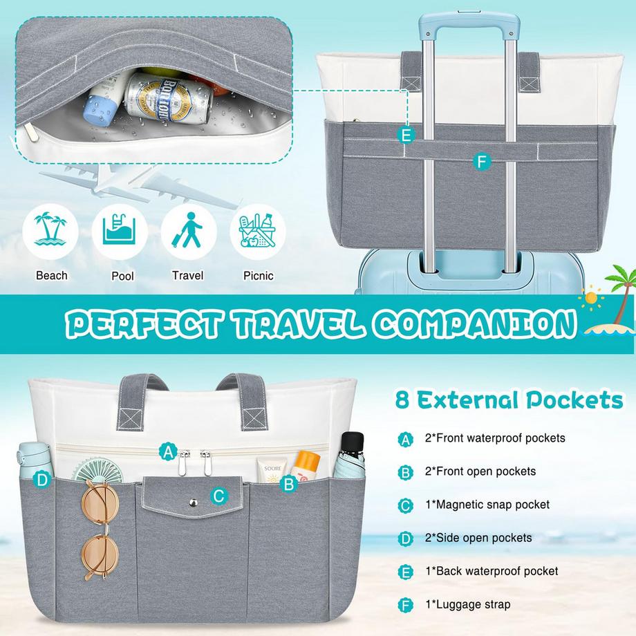 Only-bags.store Große Einkaufstasche XXL mit Reißverschluss - Handtasche & Strandtasche, wasserdichte Innentasche  
