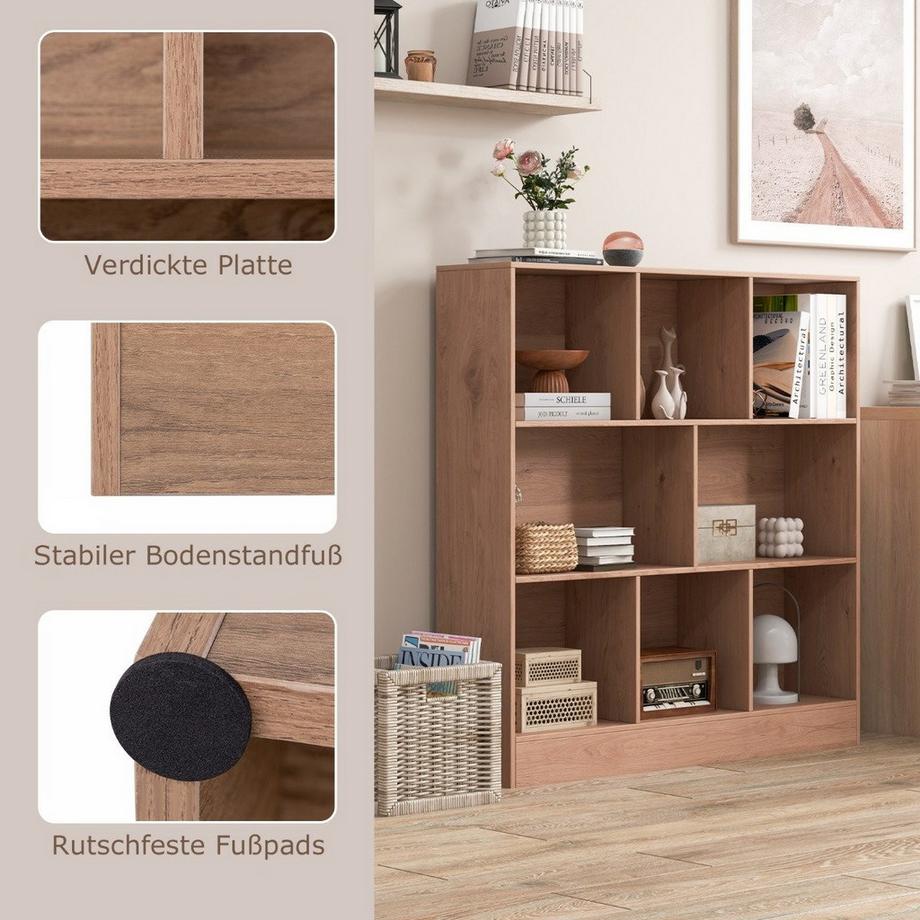 Northix Bücherregal mit 8 Fächern Standregal mit 3 Ebenen Würfelregal Büroregal Aufbewahrungregal 100 x 24 x 104 cm Natur  
