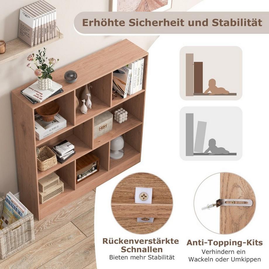 Northix Bücherregal mit 8 Fächern Standregal mit 3 Ebenen Würfelregal Büroregal Aufbewahrungregal 100 x 24 x 104 cm Natur  