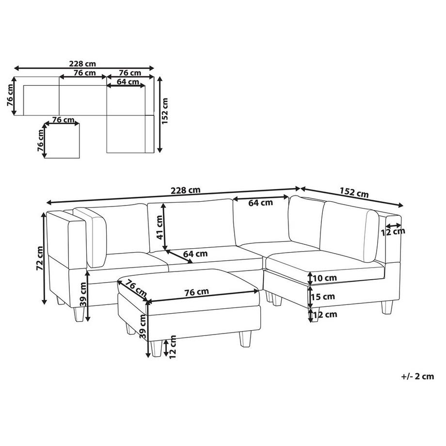 Beliani Ecksofa mit Ottomane aus Stoff  UNSTAD  