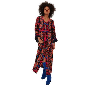 Boho-Maxikleid mit durchgehender Knopfleiste