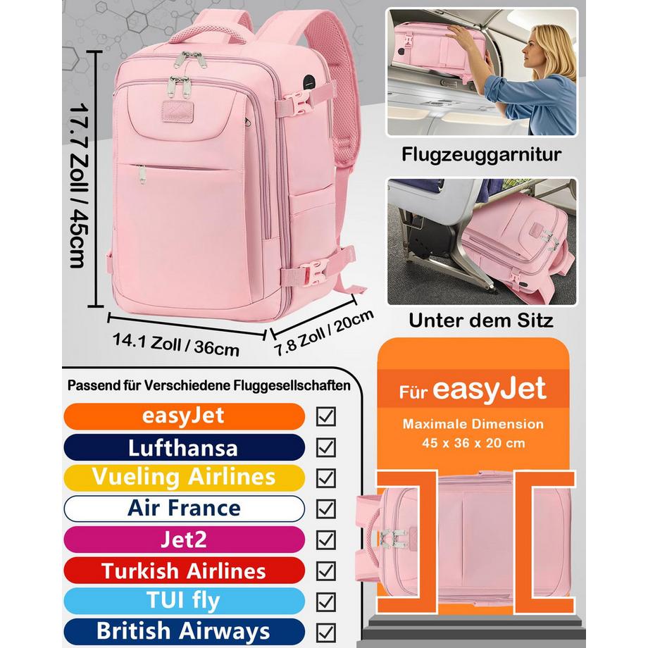 Only-bags.store Handgepäckrucksack Klein für Ryanair, Reiserucksack Tasche  