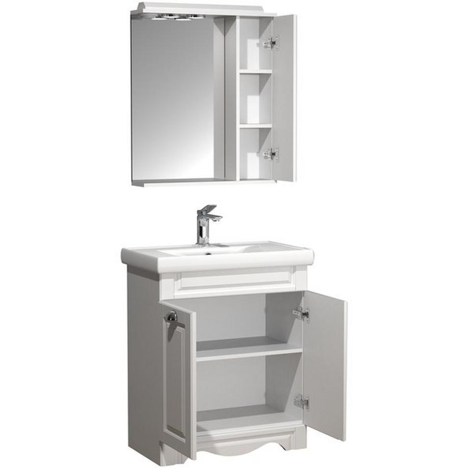 VCM 3-tlg. Waschplatz Waschtisch Breite 60 cm Badmöbel Set Waschbecken Spiegelschrank Landhaus Casalo L  