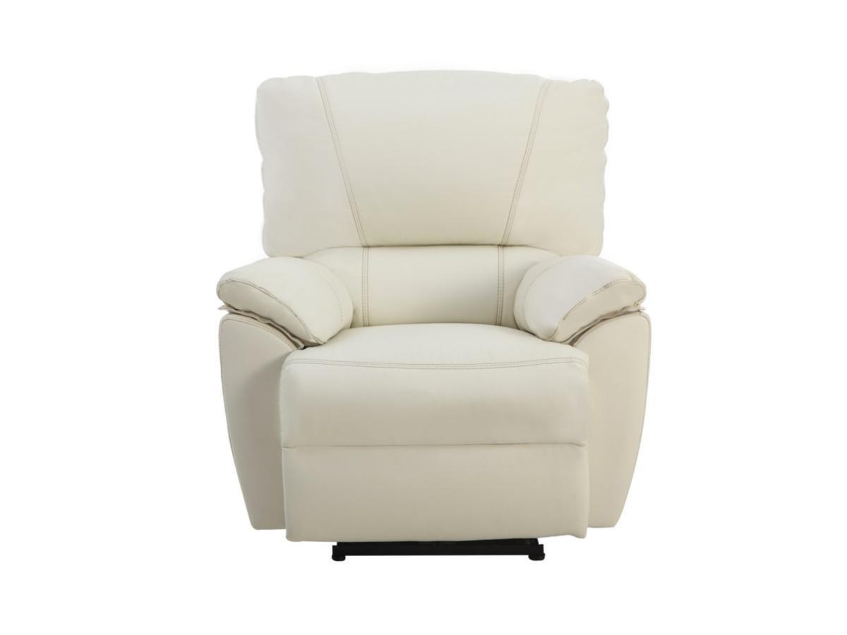 Vente-unique Canapé 3 places et un fauteuil relax électrique en cuir MARCIS - Ivoire  