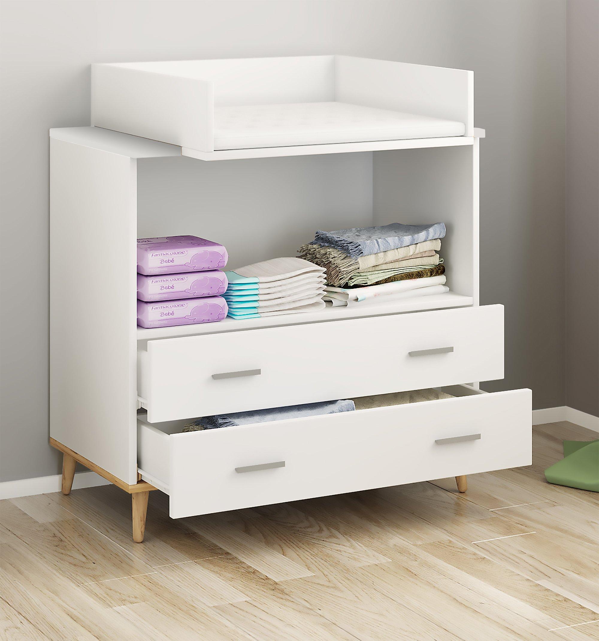 VCM  Wickeltisch Set | Wickelregal mit Wickelaufsatz | Maße H. 93 x B. 80 x T. 49 | zwei Schubladen für Stauraum | Wickelkommode - Lindas 