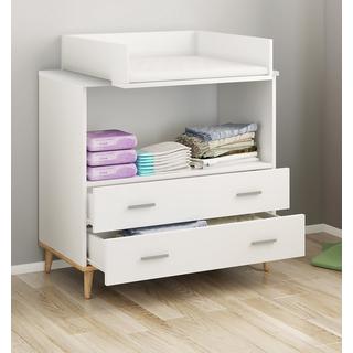 VCM  Wickeltisch Set | Wickelregal mit Wickelaufsatz | Maße H. 93 x B. 80 x T. 49 | zwei Schubladen für Stauraum | Wickelkommode - Lindas 