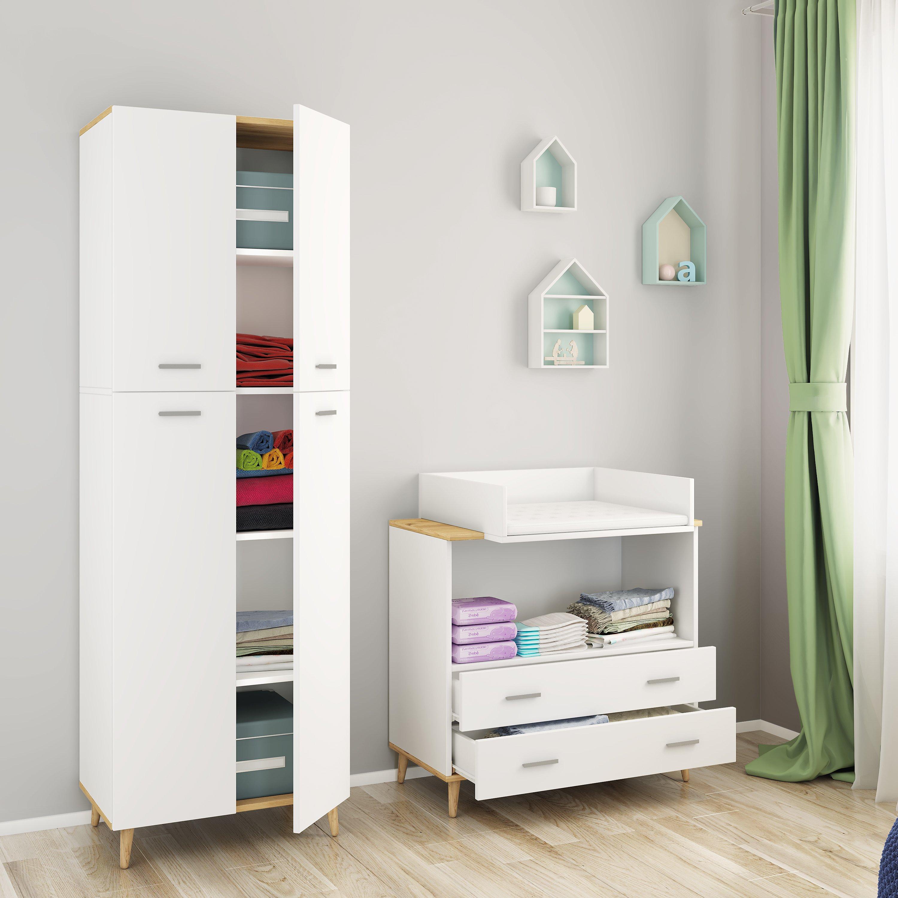 VCM  Wickeltisch Set | Wickelregal mit Wickelaufsatz | Maße H. 93 x B. 80 x T. 49 | zwei Schubladen für Stauraum | Wickelkommode - Lindas 