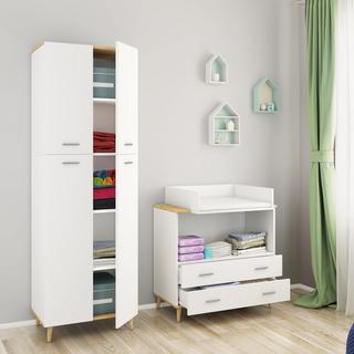 VCM  Wickeltisch Set | Wickelregal mit Wickelaufsatz | Maße H. 93 x B. 80 x T. 49 | zwei Schubladen für Stauraum | Wickelkommode - Lindas 