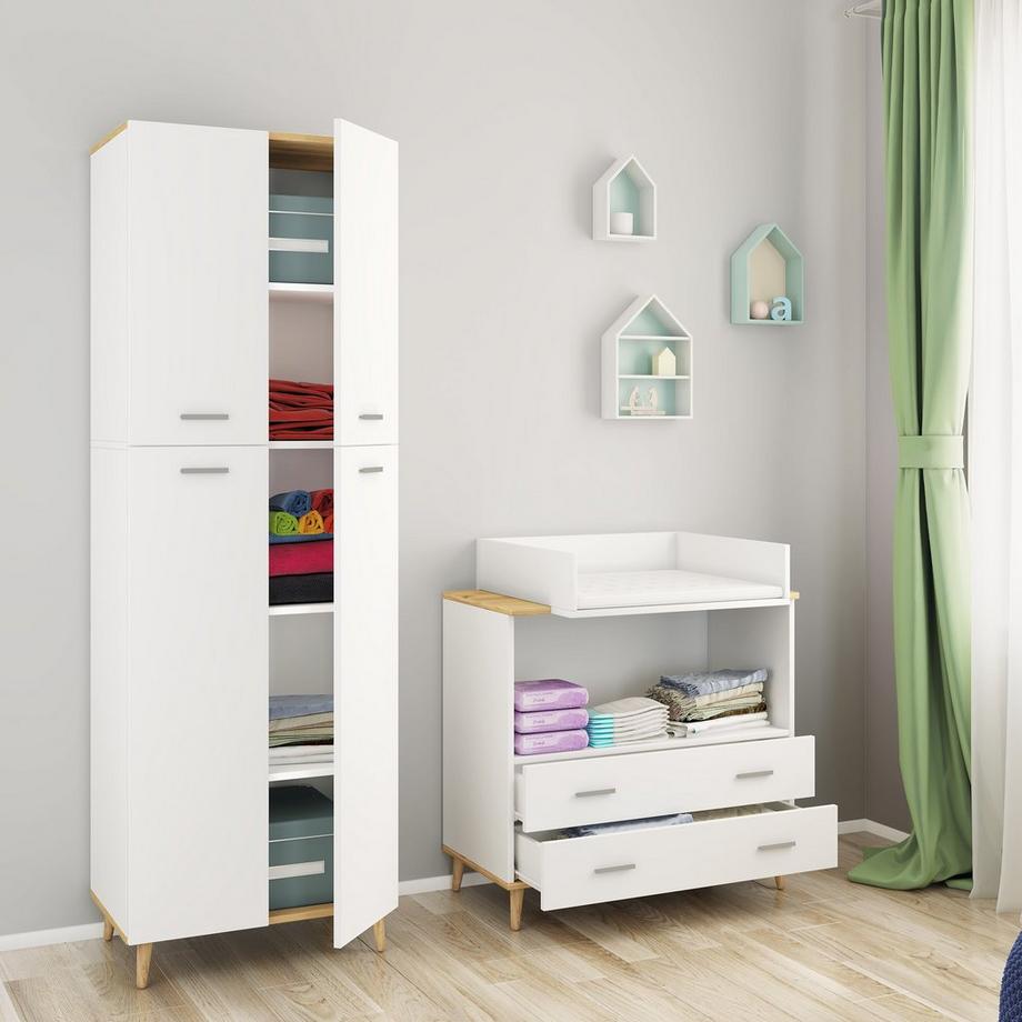 VCM  Wickeltisch Set | Wickelregal mit Wickelaufsatz | Maße H. 93 x B. 80 x T. 49 | zwei Schubladen für Stauraum | Wickelkommode - Lindas 