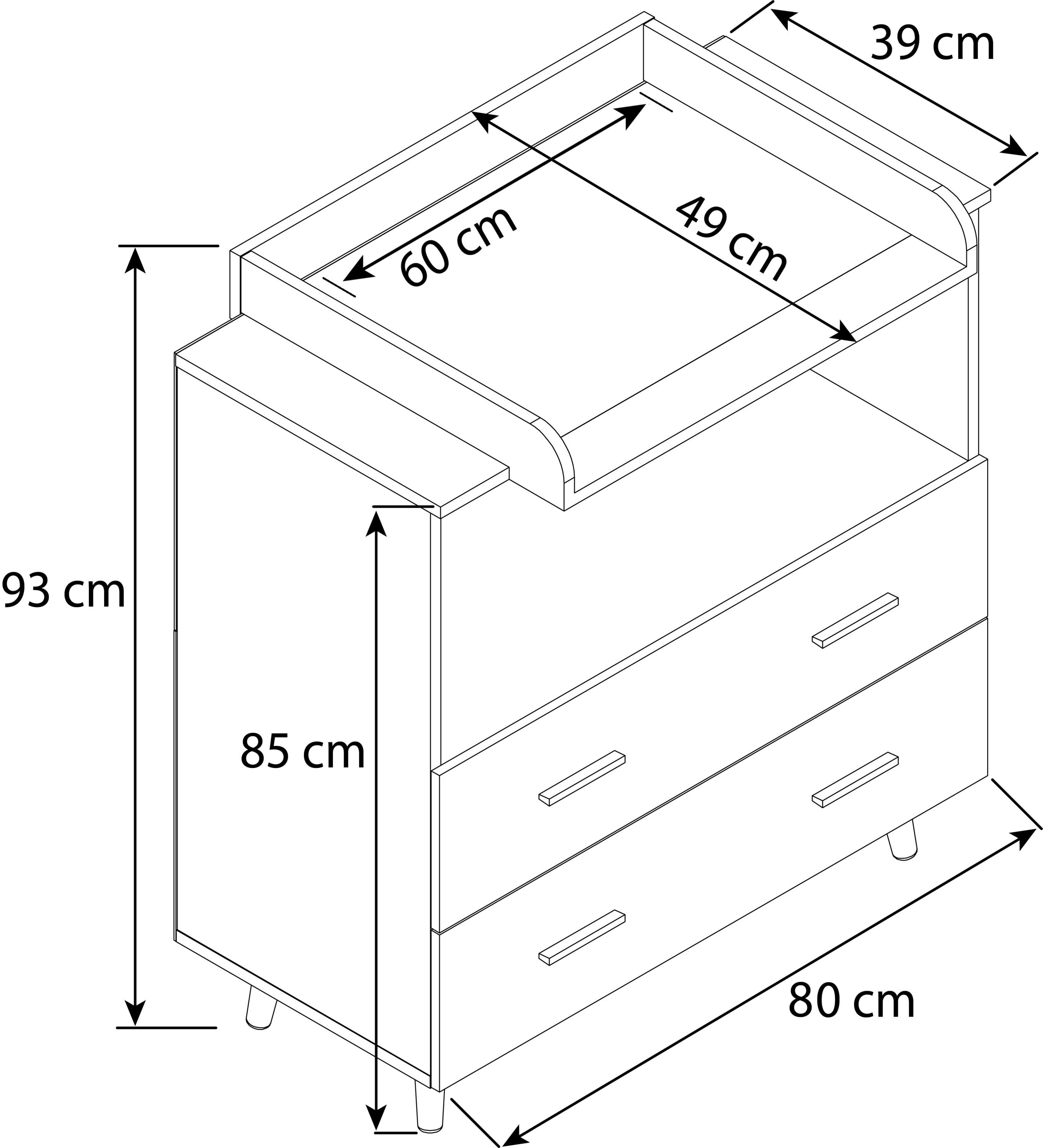 VCM  Wickeltisch Set | Wickelregal mit Wickelaufsatz | Maße H. 93 x B. 80 x T. 49 | zwei Schubladen für Stauraum | Wickelkommode - Lindas 