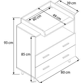 VCM  Wickeltisch Set | Wickelregal mit Wickelaufsatz | Maße H. 93 x B. 80 x T. 49 | zwei Schubladen für Stauraum | Wickelkommode - Lindas 