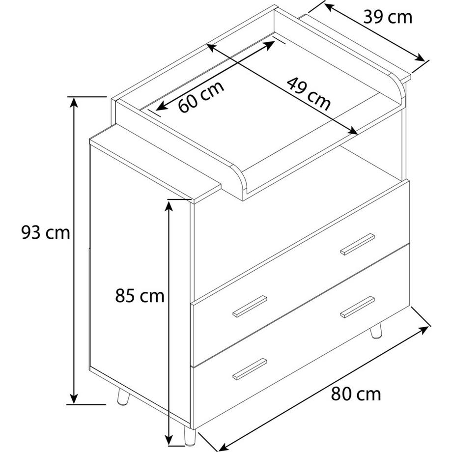VCM  Wickeltisch Set | Wickelregal mit Wickelaufsatz | Maße H. 93 x B. 80 x T. 49 | zwei Schubladen für Stauraum | Wickelkommode - Lindas 