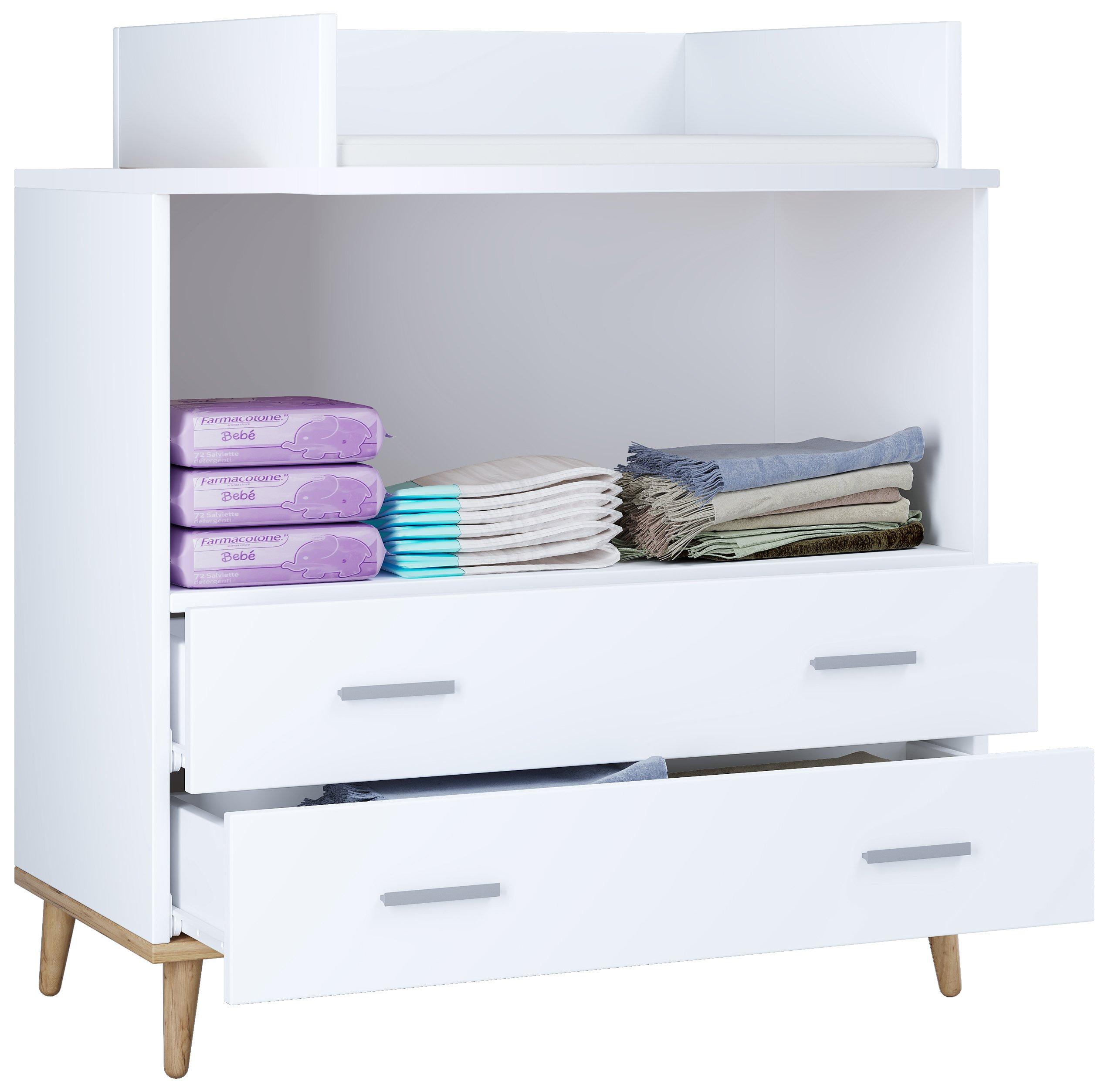 VCM  Wickeltisch Set | Wickelregal mit Wickelaufsatz | Maße H. 93 x B. 80 x T. 49 | zwei Schubladen für Stauraum | Wickelkommode - Lindas 